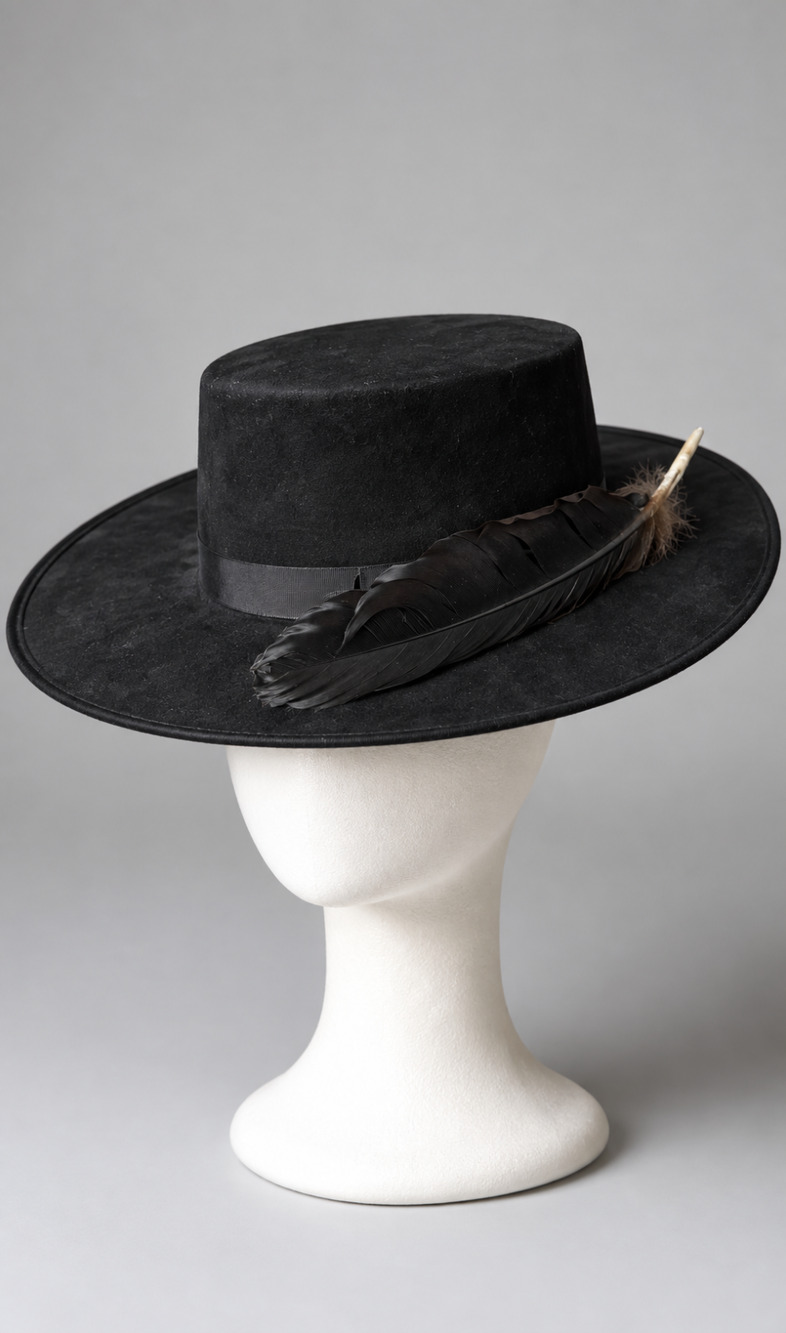Handmade Black Wide Brim Hat Made in Mexico XL Tulum Feather Western